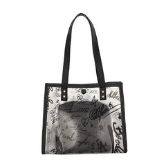 Women's Transparent Graffiti Shoulder Messenger Bag Large Capacity Tote