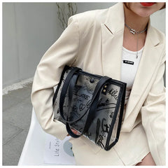 Women's Transparent Graffiti Shoulder Messenger Bag Large Capacity Tote