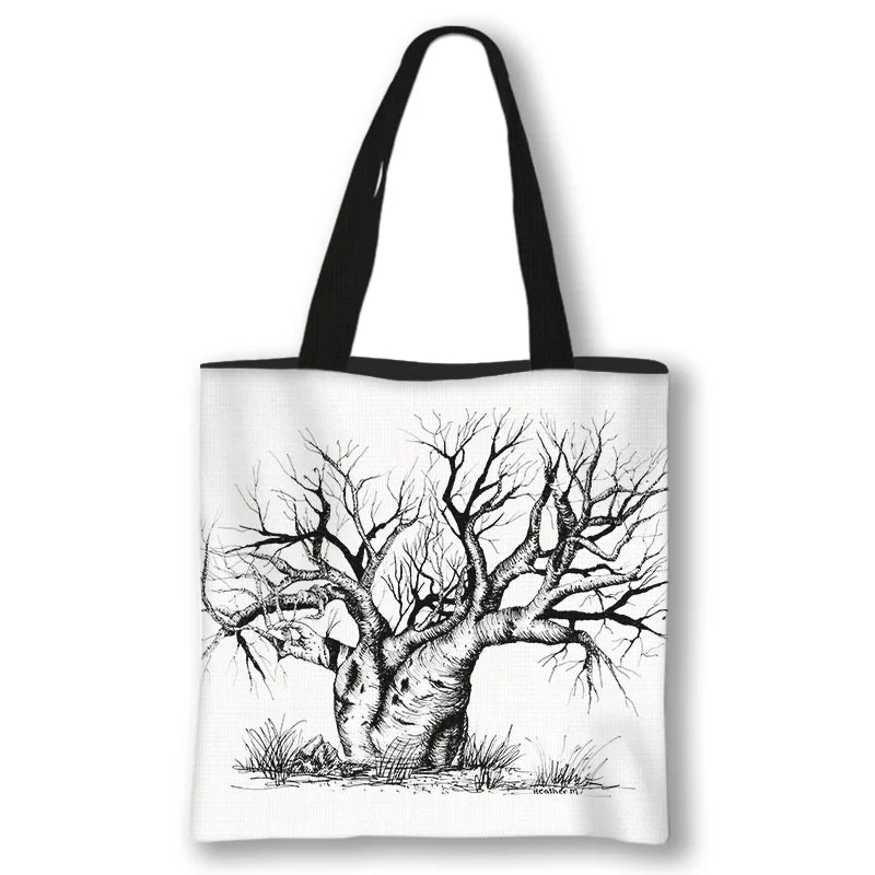Women's Canvas Handbags High Female Tree Printing Shoulder Bags Casual Totes Bol
