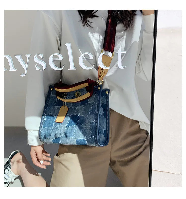 Women's Casual Crossbody Bag Retro Tide Shoulder Denim Print Handbag