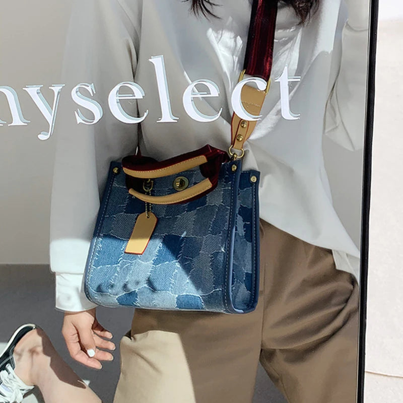 Women's Casual Crossbody Bag Retro Tide Shoulder Denim Print Handbag