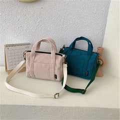 Women's Mini Corduroy Shoulder Bag Canvas Handbag Zipper Totes