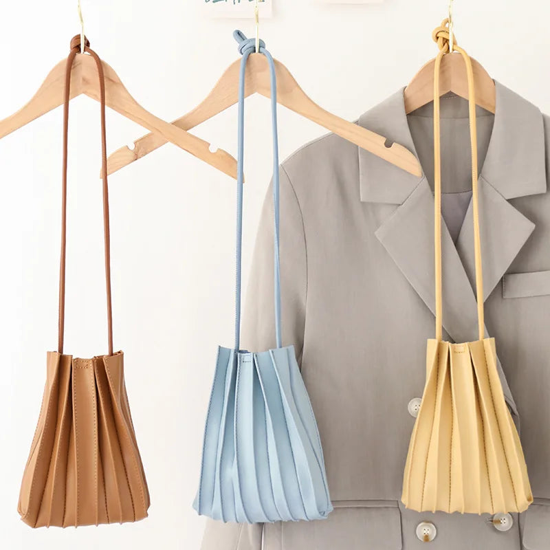 Women's Solid Pleated Crossbody Phone Bag Soft PU Leather Mini Ladies Purses