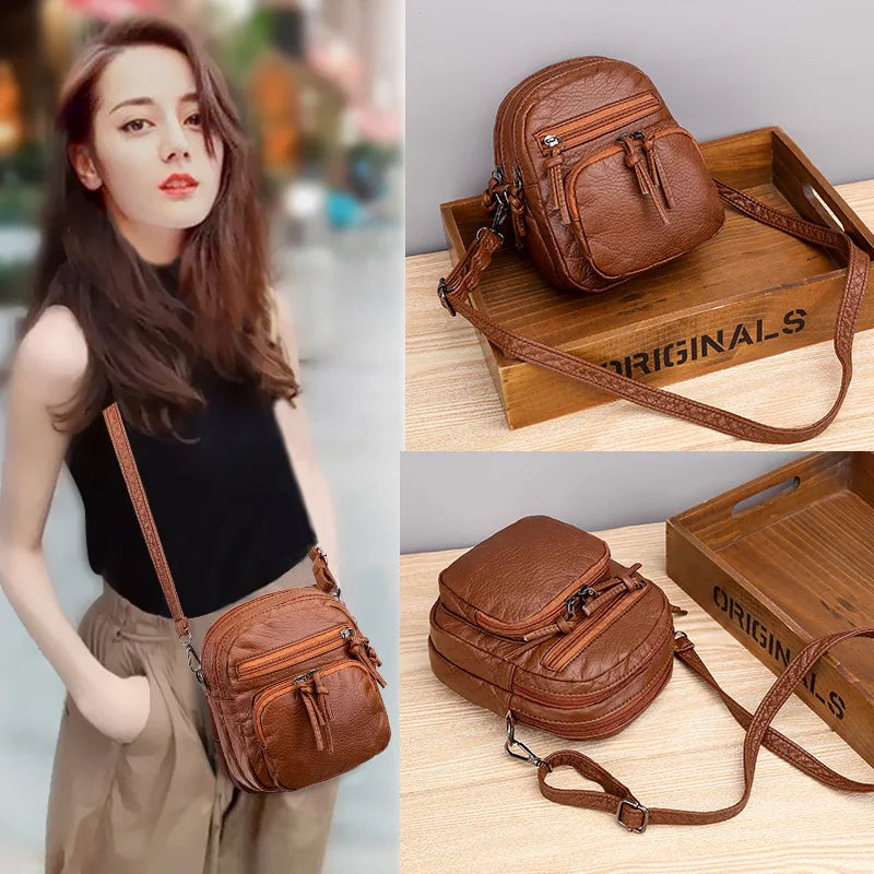 Women's Soft Leather Shoulder Bag Large Capacity Messenger Bag