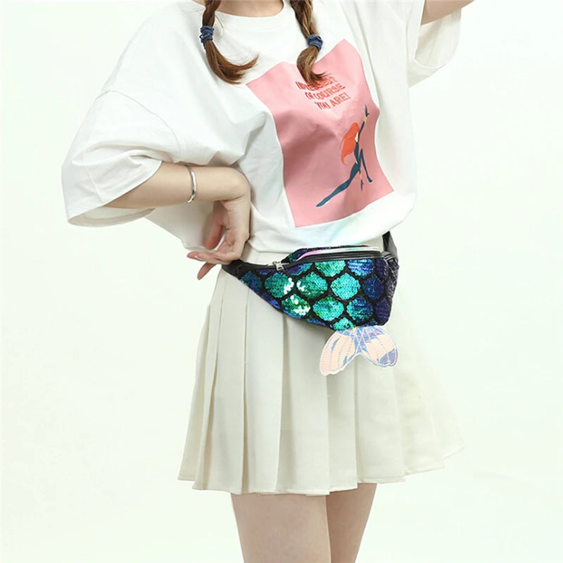 Colorful Sequin Waist Bag Chest Pouch Shoulder Belt Bag
