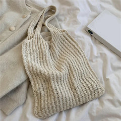Vintage Wool Knitted Tote Shoulder Bag For Women