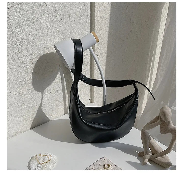 Women Dumpling Shoulder Bag Wide Strap Handbag