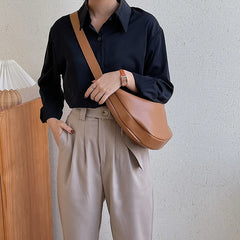 Women Dumpling Shoulder Bag Wide Strap Handbag