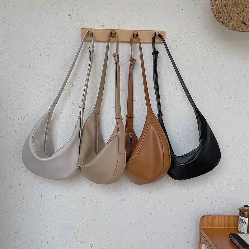 Women Dumpling Shoulder Bag Wide Strap Handbag