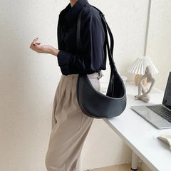Women Dumpling Shoulder Bag Wide Strap Handbag