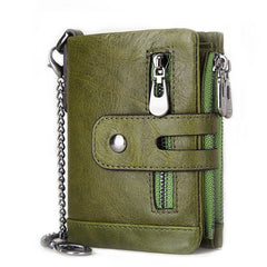 Cowhide RFID Anti-Theft Leather Wallet with Iron Chains