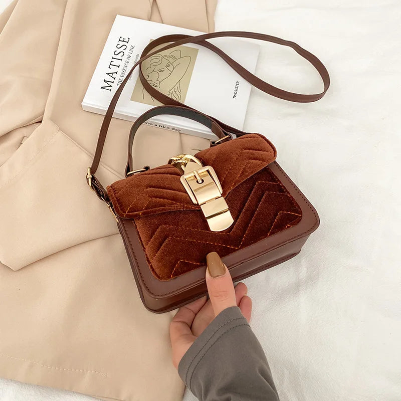 Retro Velvet Crossbody Bag One-Shoulder Kelly Bag B136
