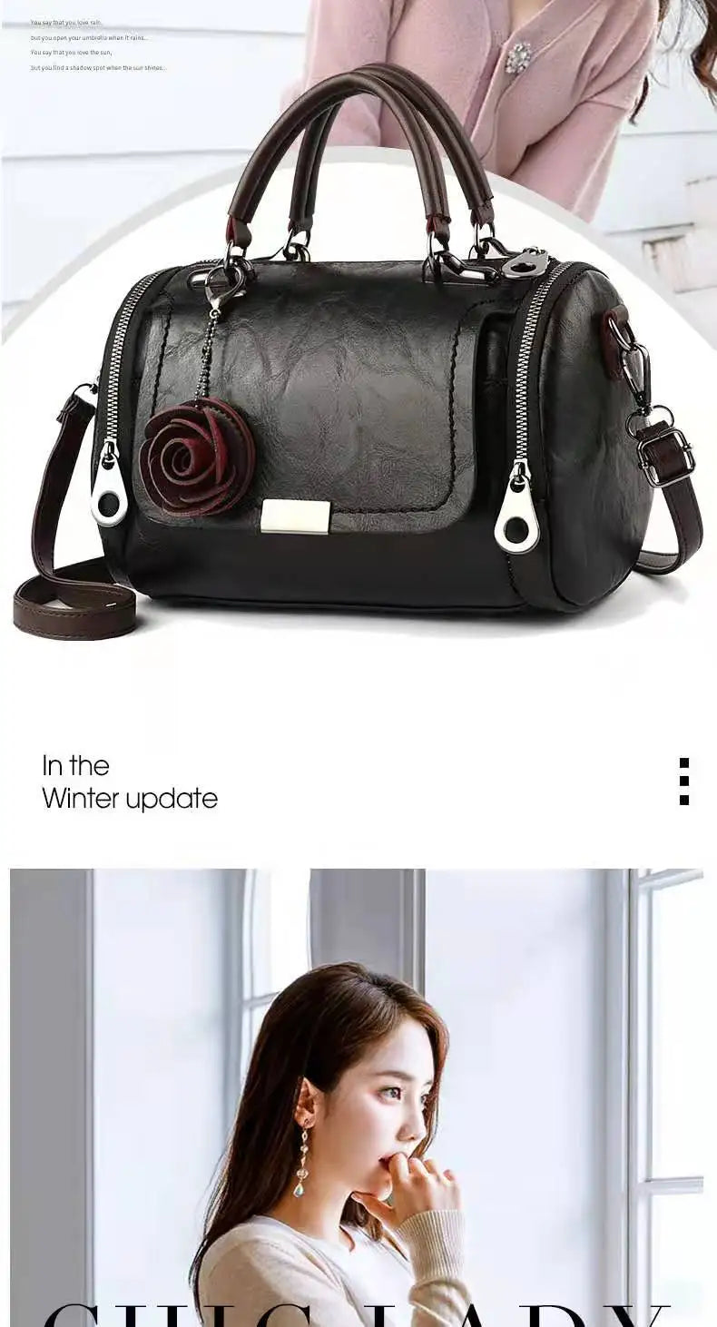 Flowers Pendant Shoulder Bag Boston Bag