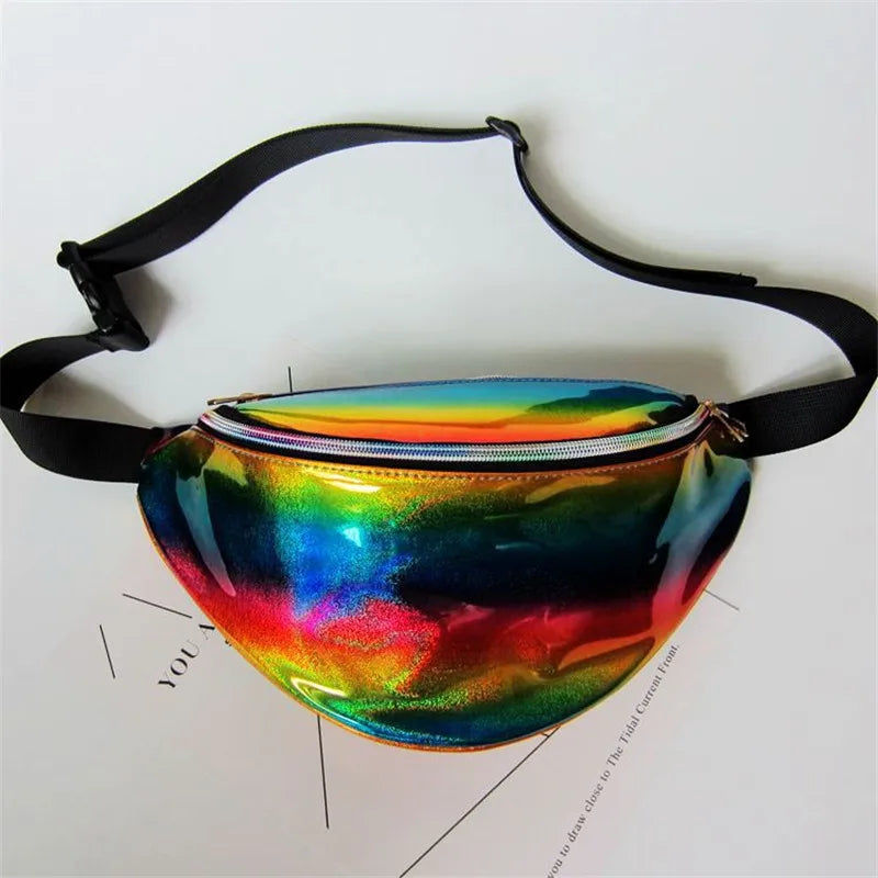 Women Rainbow Laser Purse Translucent Reflective Chest Waist Bag