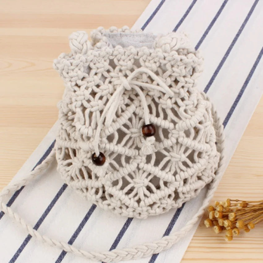 Cotton Retro British Wind Woven Bag Women's Straw Beach Holiday Messenger Bag
