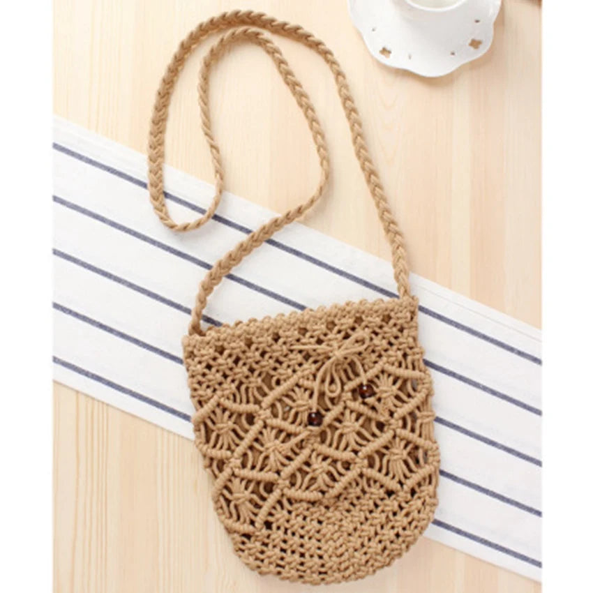 Cotton Retro British Wind Woven Bag Women's Straw Beach Holiday Messenger Bag