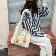 Fur Bear Shoulder Bag Big Capacity Tote for Female Handbags