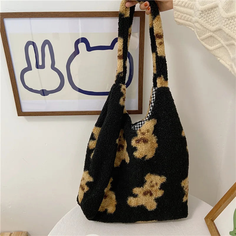 Plush Bear Shoulder Bag Large Capacity Student Shopping Bag