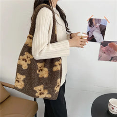 Plush Bear Shoulder Bag Large Capacity Student Shopping Bag