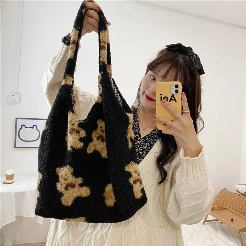 Plush Bear Shoulder Bag Large Capacity Student Shopping Bag