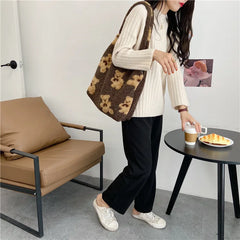 Plush Bear Shoulder Bag Large Capacity Student Shopping Bag