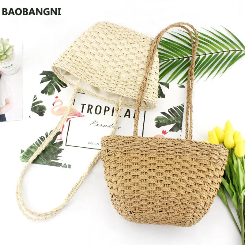 Retro Straw Shoulder Beach Bag Handbag Woven Casual