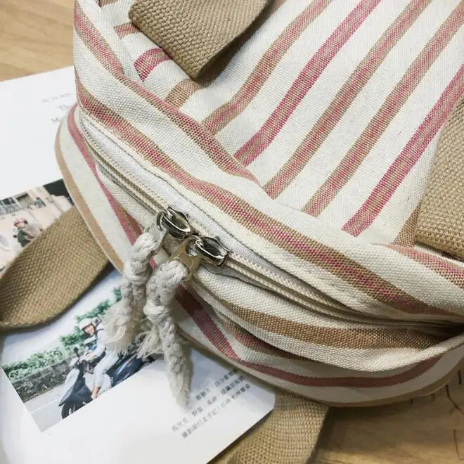 Women's Vertical Strip Schoolbag Outdoor Travel Backpack