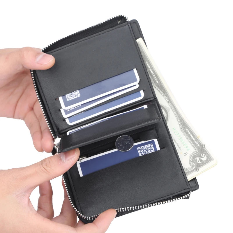 Men's Short Wallet PU Leather Zipper Coins Bag