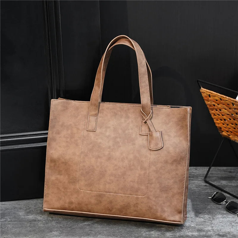 Men's PU Leather Tote Shoulder Bag Handbag Briefcase Business Bag