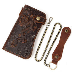 Men's 3D Dragon Embossing Long Wallet with Chain