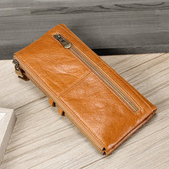 High Quality Leather Long Wallet Clutch Purse Zipper Female Big Red Brown