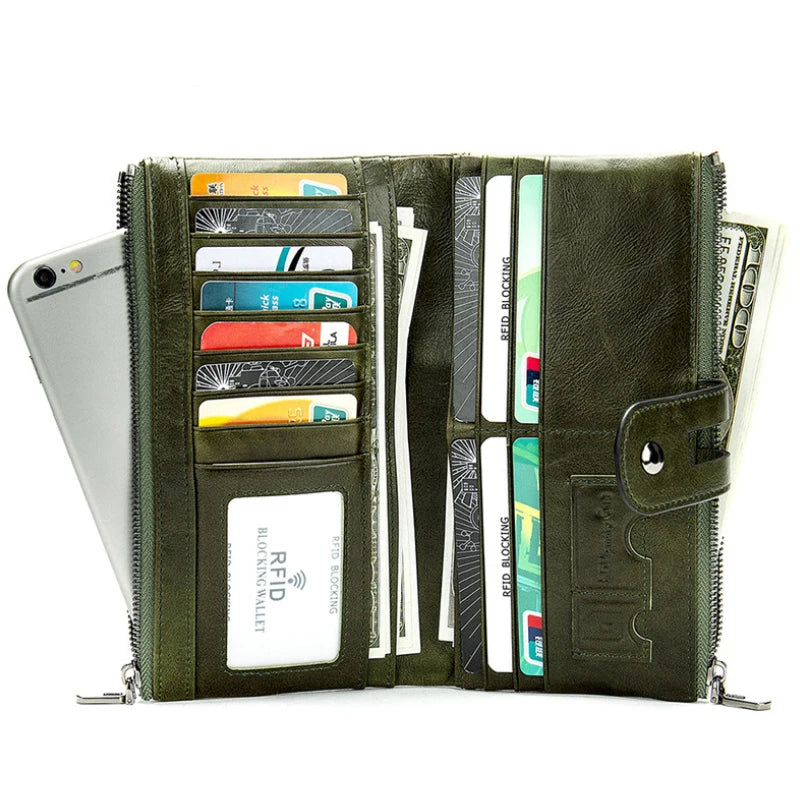 Green Red Bifold Zipper Long Purse for Lady