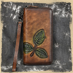 Retro Style Leather Zipper Long Purse Red