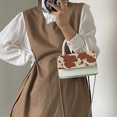 Cow Pattern Hairy Chain Diagonal Bag Girl Retro Flip Cover Shoulder Bag