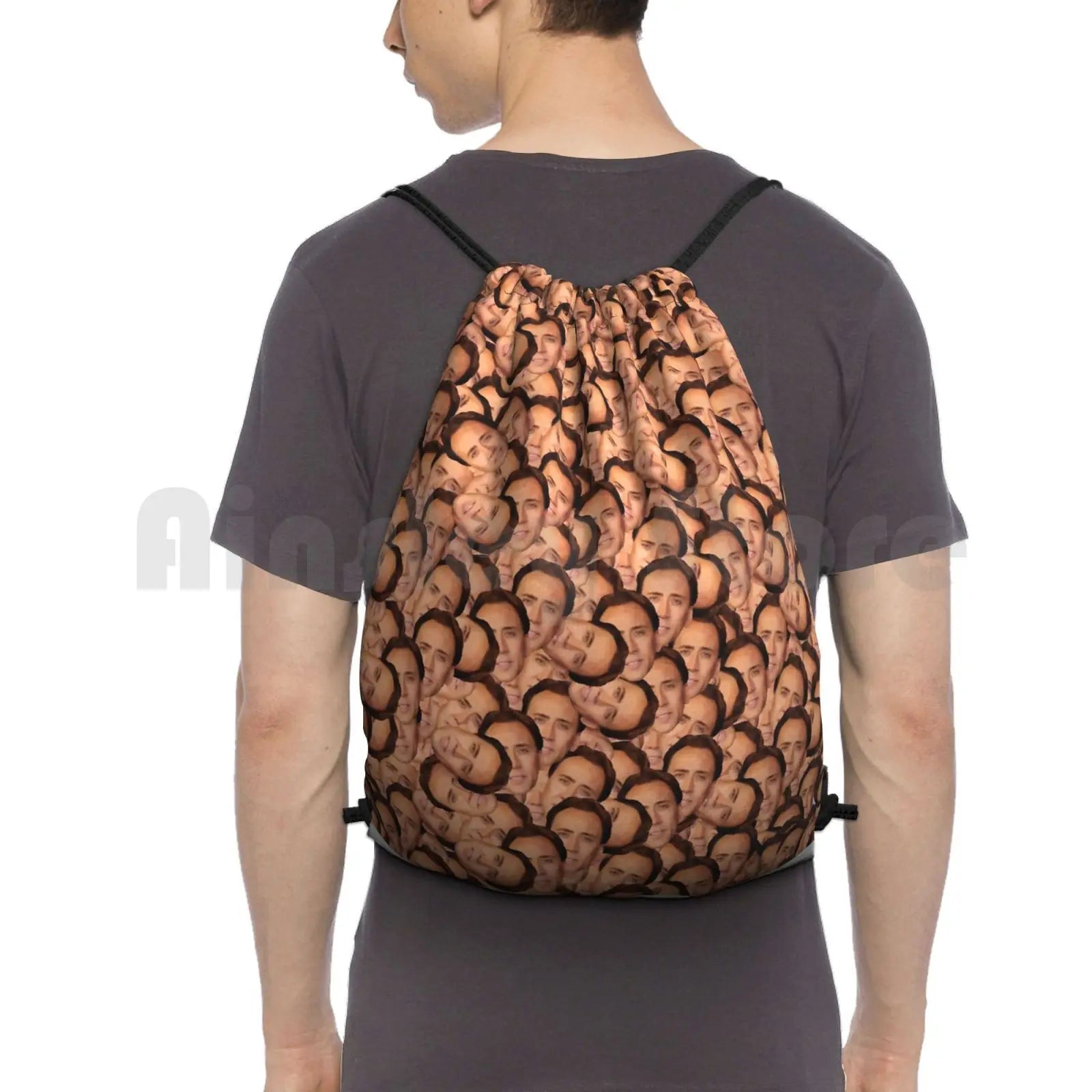 Nicolas Cage Texture Backpack Drawstring Bag Gym Waterproof