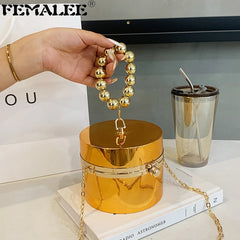 Metallic Barrel-shaped Clutch Acrylic Shoulder Bag