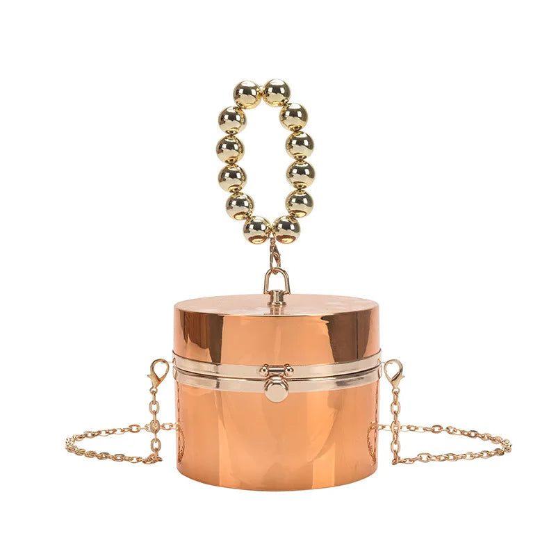 Metallic Barrel-shaped Clutch Acrylic Shoulder Bag