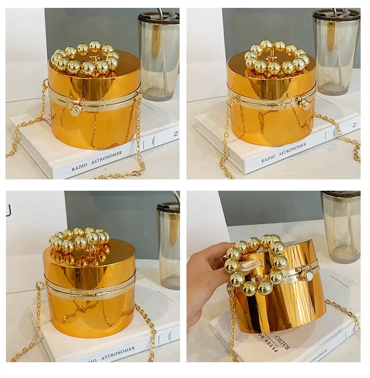 Metallic Barrel-shaped Clutch Acrylic Shoulder Bag