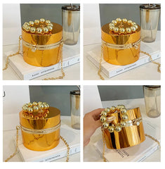 Metallic Barrel-shaped Clutch Acrylic Shoulder Bag