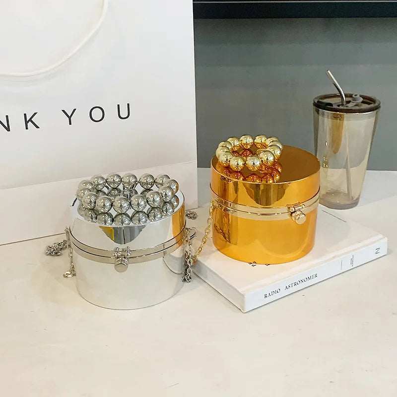 Metallic Barrel-shaped Clutch Acrylic Shoulder Bag