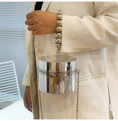 Metallic Barrel-shaped Clutch Acrylic Shoulder Bag