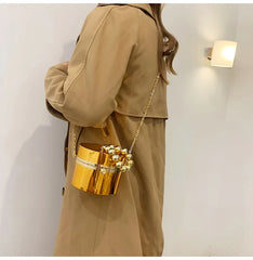 Metallic Barrel-shaped Clutch Acrylic Shoulder Bag