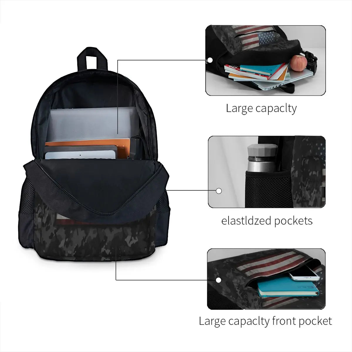 Night Multicam Patriotic Flag Camo Backpacks Men's Backpacks Bags Women Men