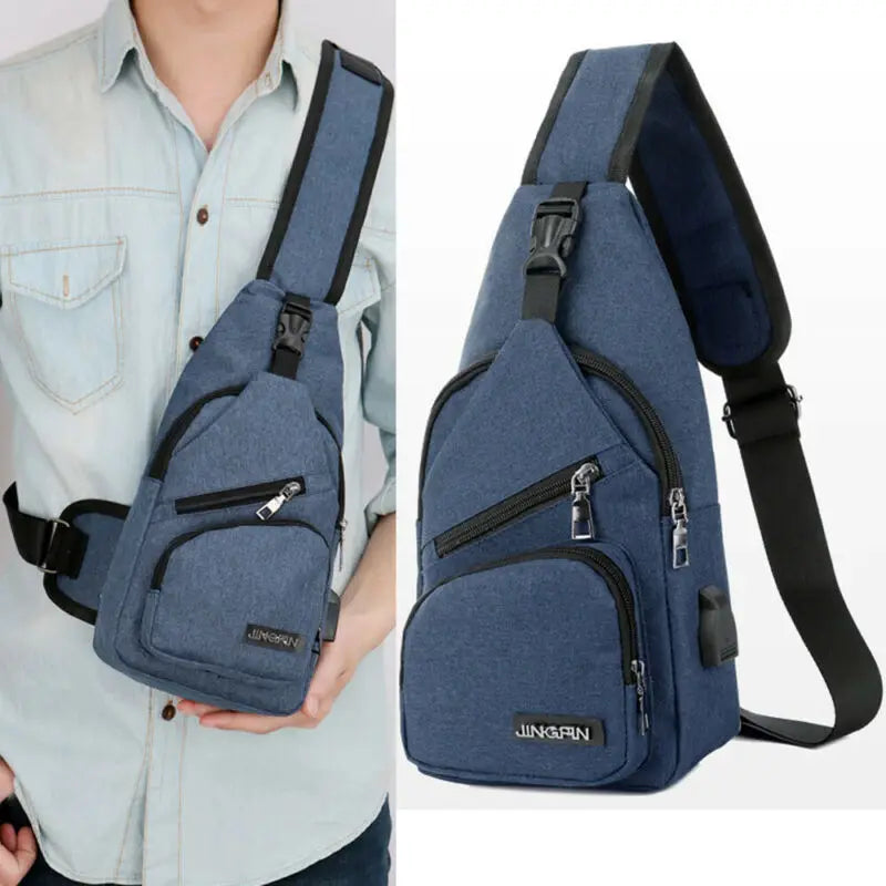 Men Women Shoulder Bag Sling Chest Bag Pack Outdoor Travel Sport USB Charging
