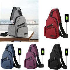Men Women Shoulder Bag Sling Chest Bag Pack Outdoor Travel Sport USB Charging