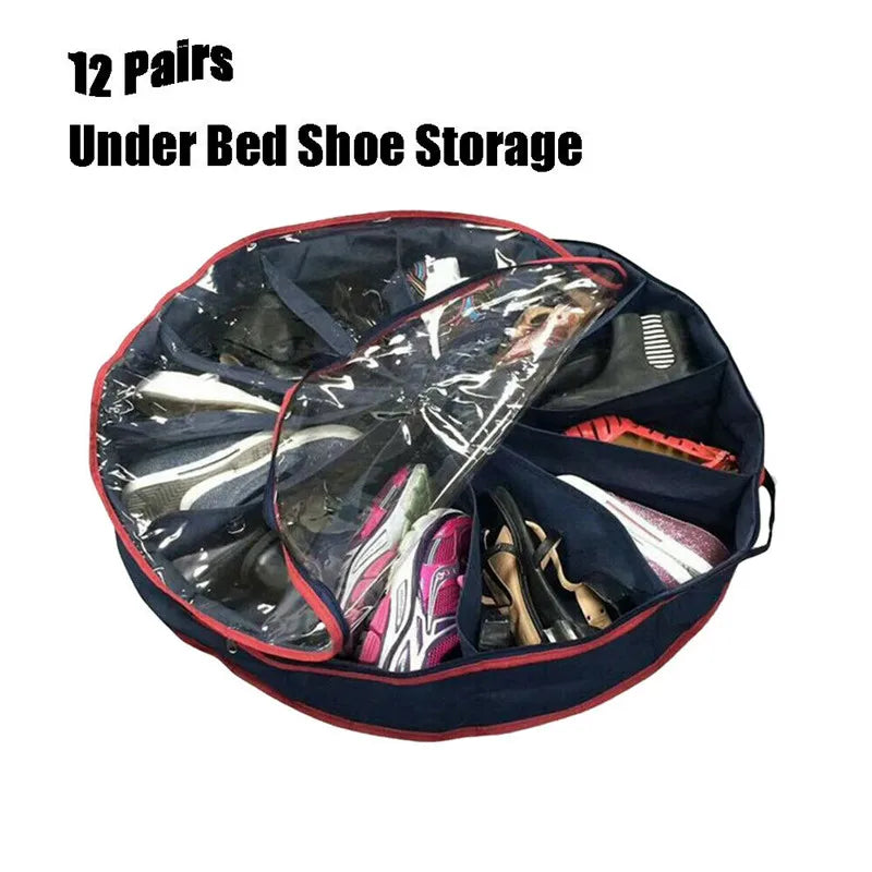 Underbed Shoes Organizer Round Fits 12 Pairs Boots for Storage Holder