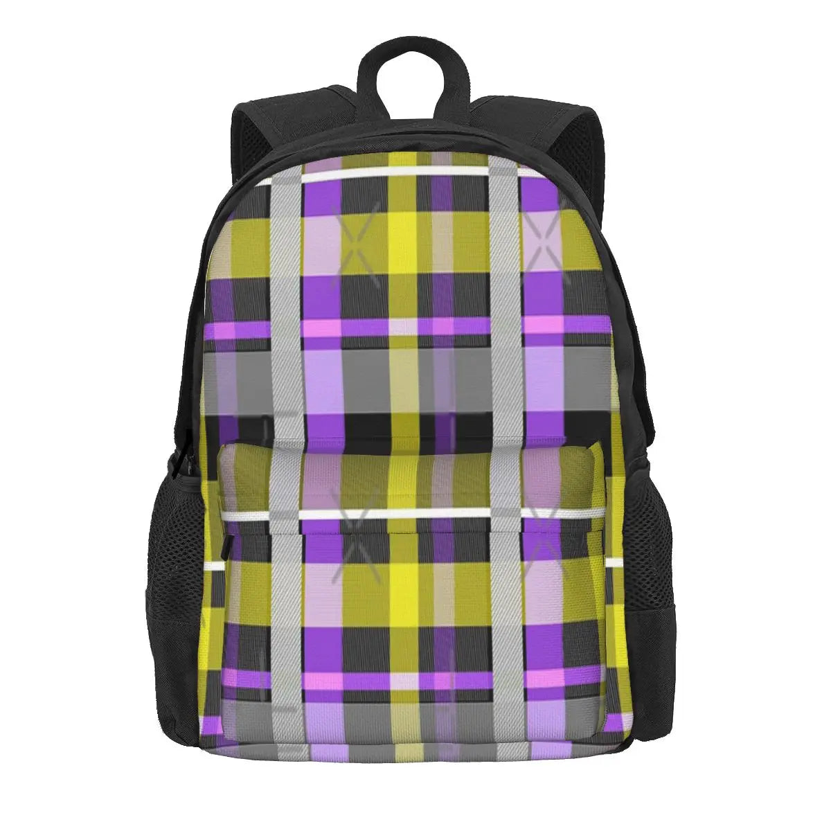 Nonbinary Flag Check Backpack Plain School Bag