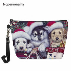 Christmas Cats and Dogs Pattern PU Leather Cosmetic Bag