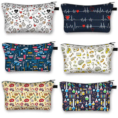 Nurse ECG Printing Lady Cosmetic Bag Pills Storage Case