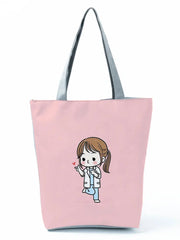 Cute Nurse Girl Printed Handbag Eco Reusable Portable Women Shoulder Bag